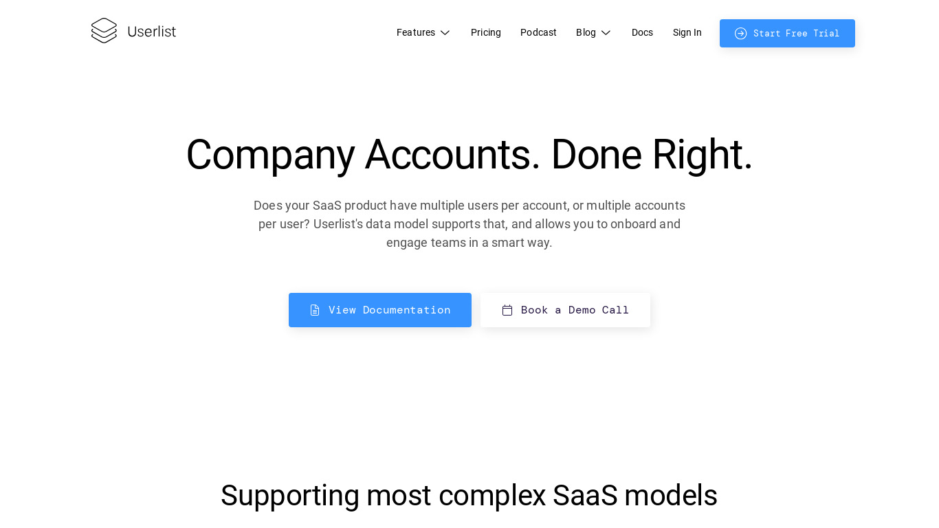 Company Accounts by Userlist Landing page
