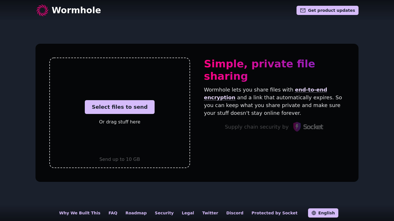 Wormhole.app Landing page