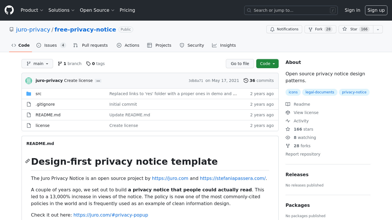 Privacy Policy Template by Juro Landing page