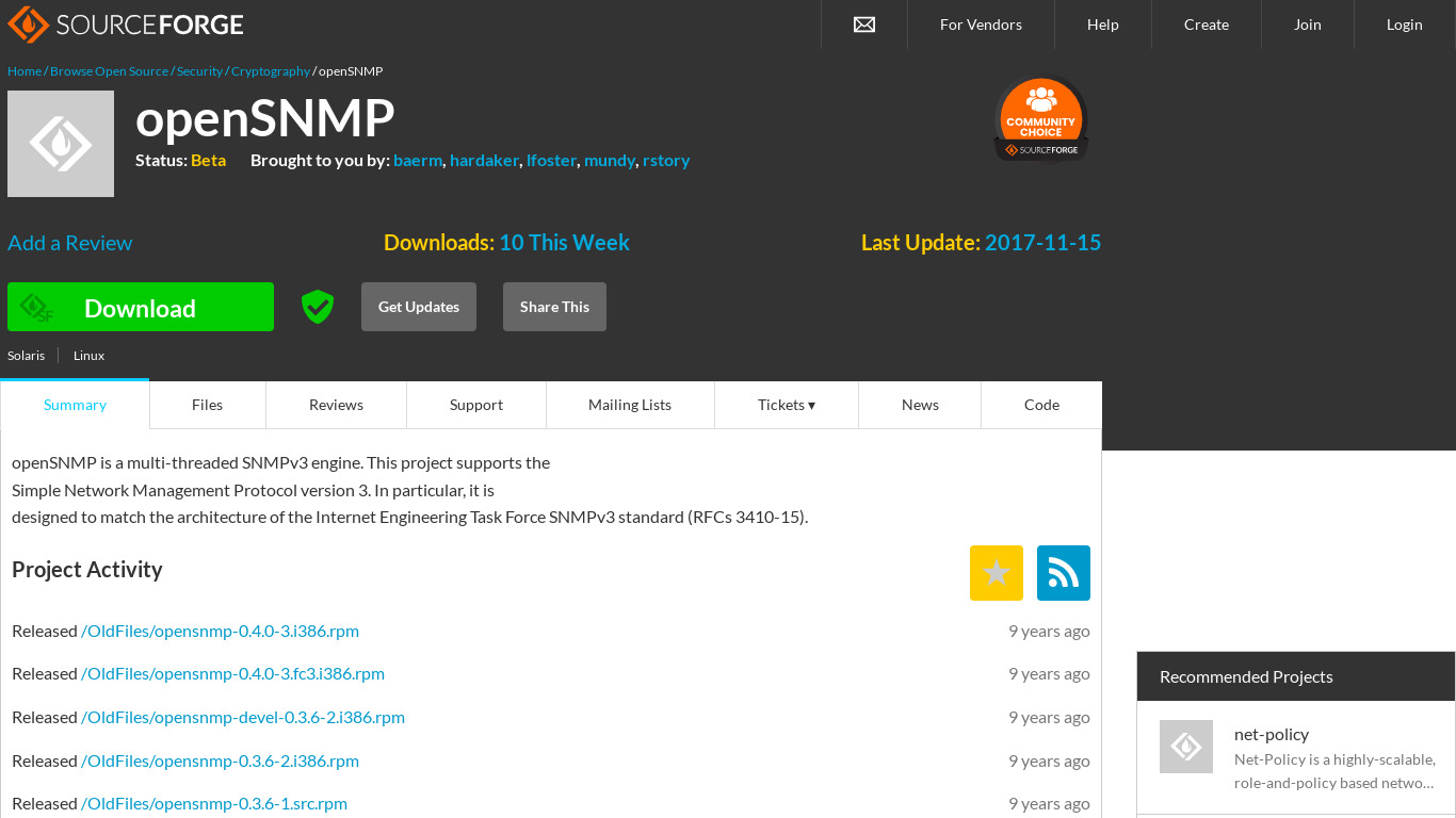 OpenSNMP Landing page