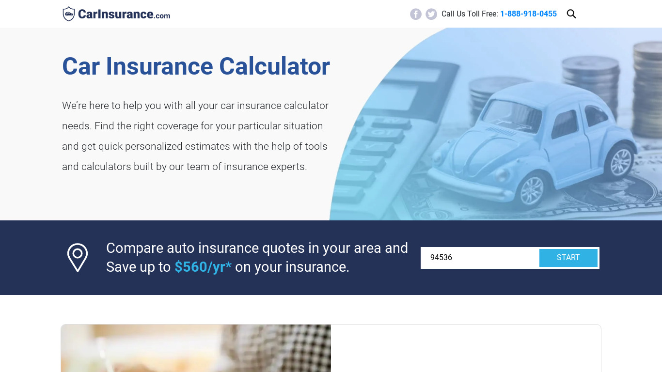 Car Insurance Calculator Landing page