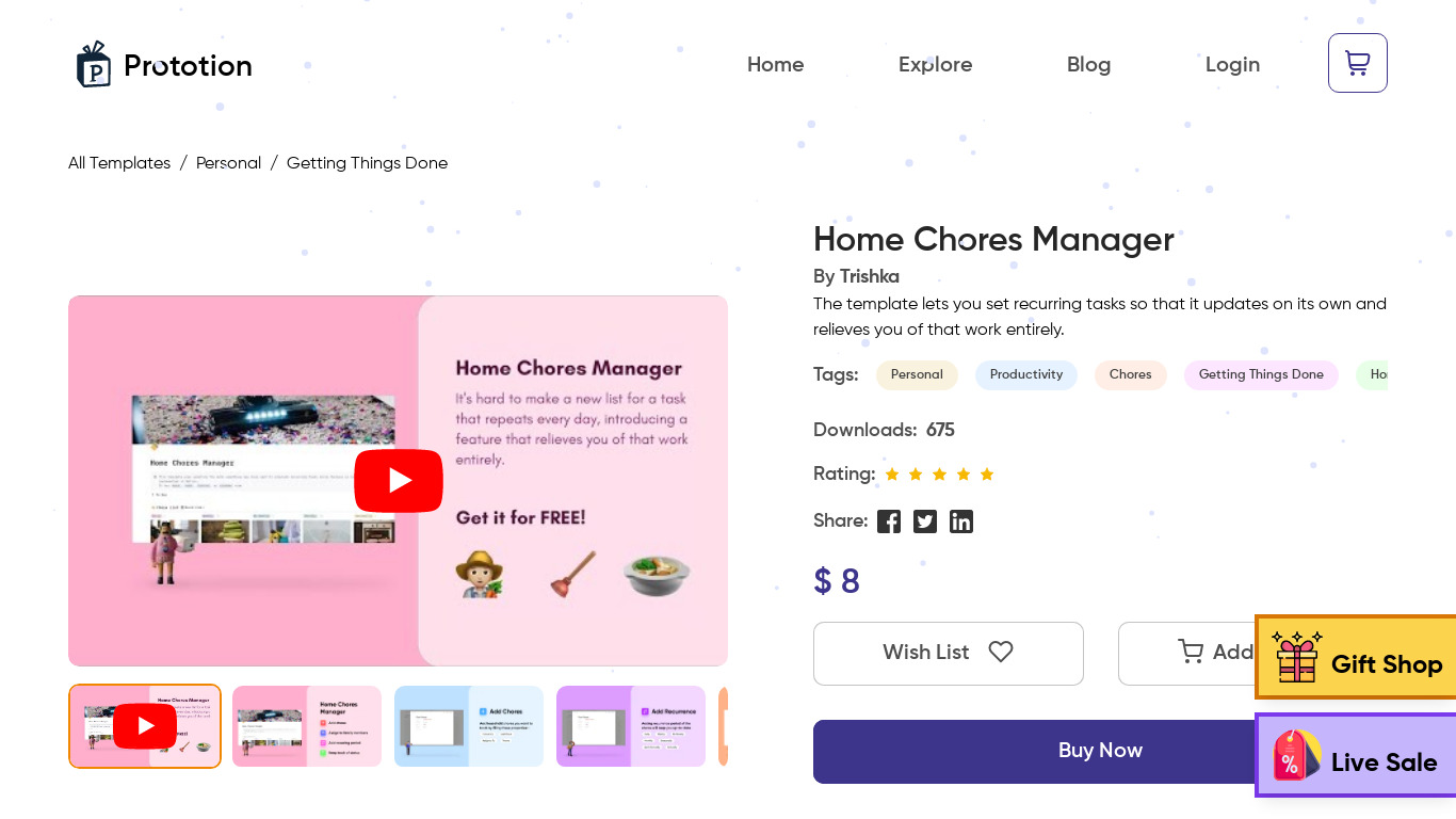 Notion Home Chores Landing page