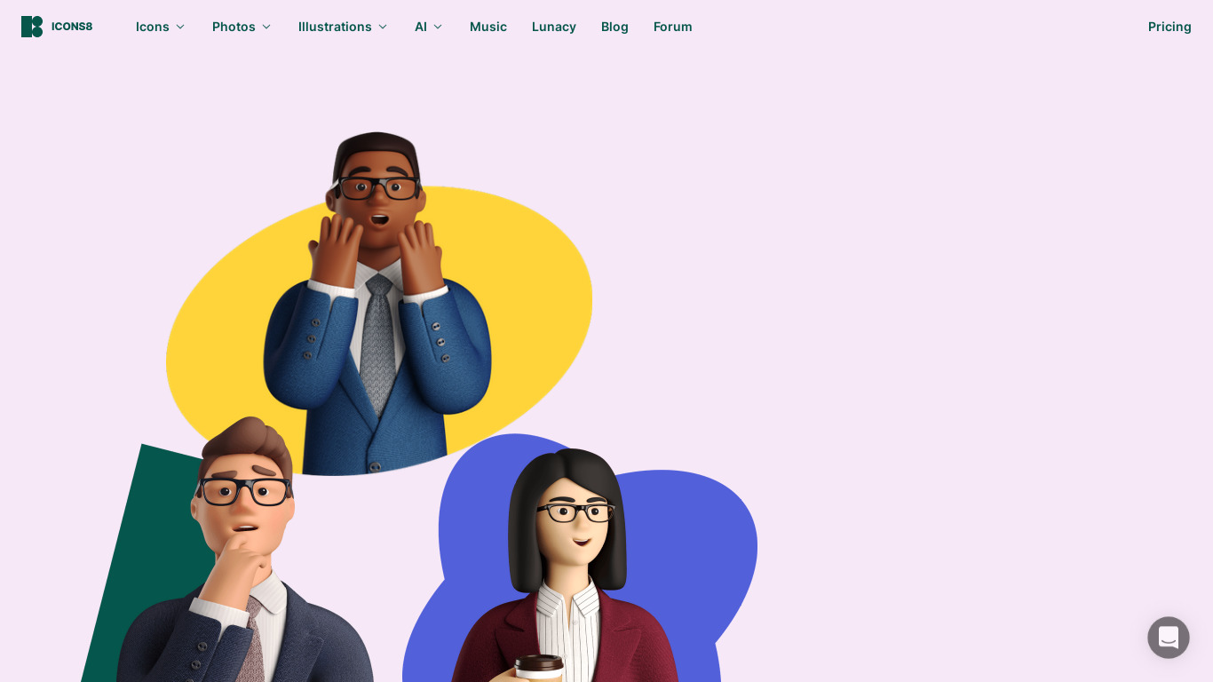 3D Business Characters by Icons8 Landing page