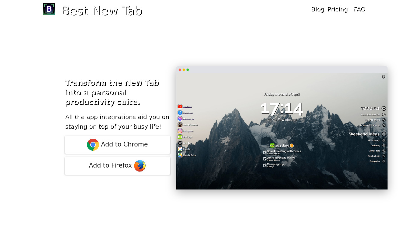 Best New Tab Landing page