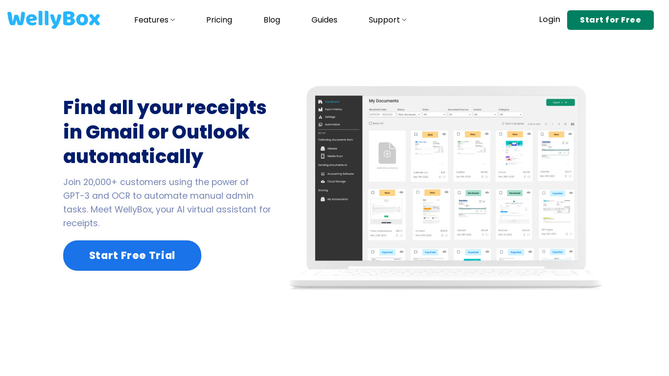 WellyBox Landing page