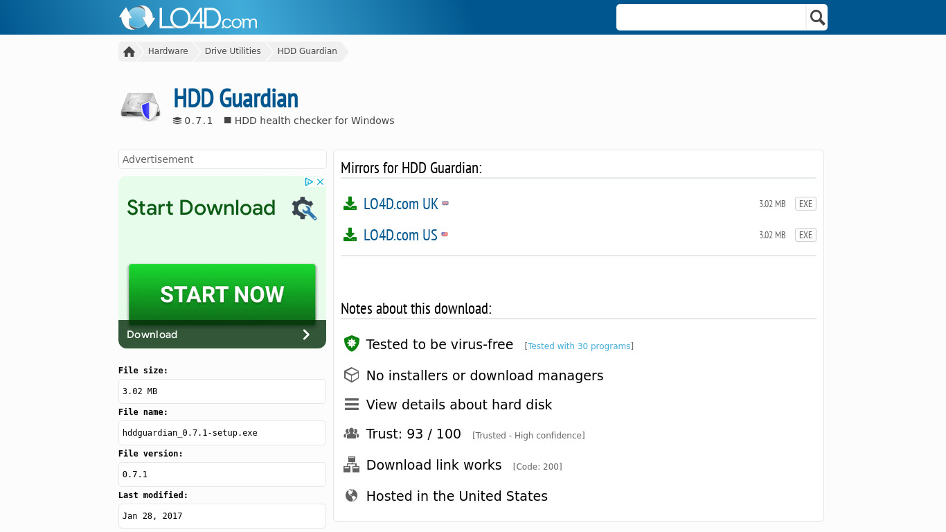 HDD Guardian Landing page