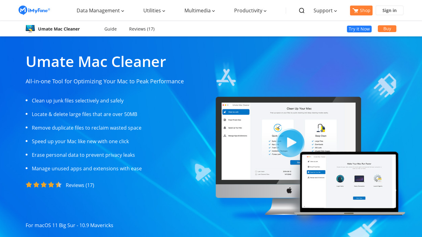 iMyfone Umate Mac Cleaner Landing page