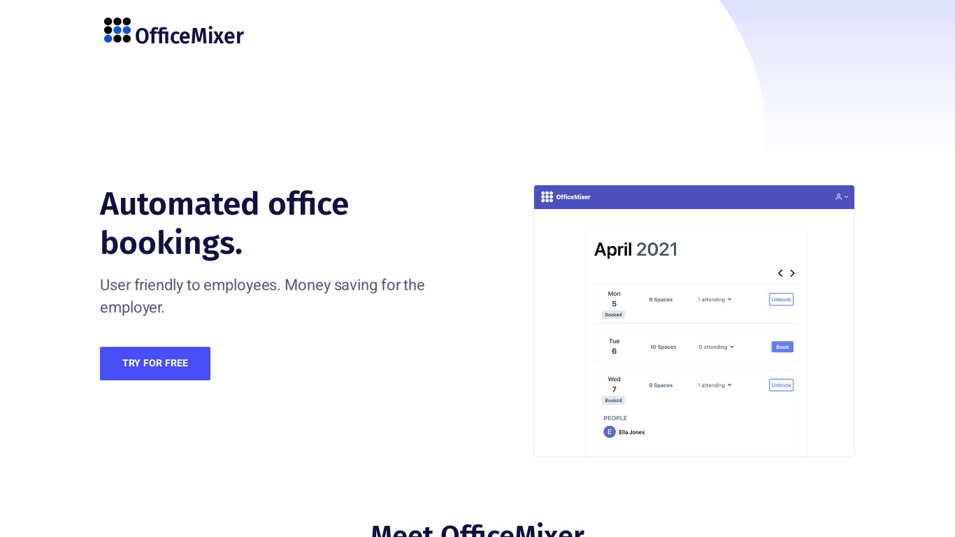 OfficeMixer Landing page