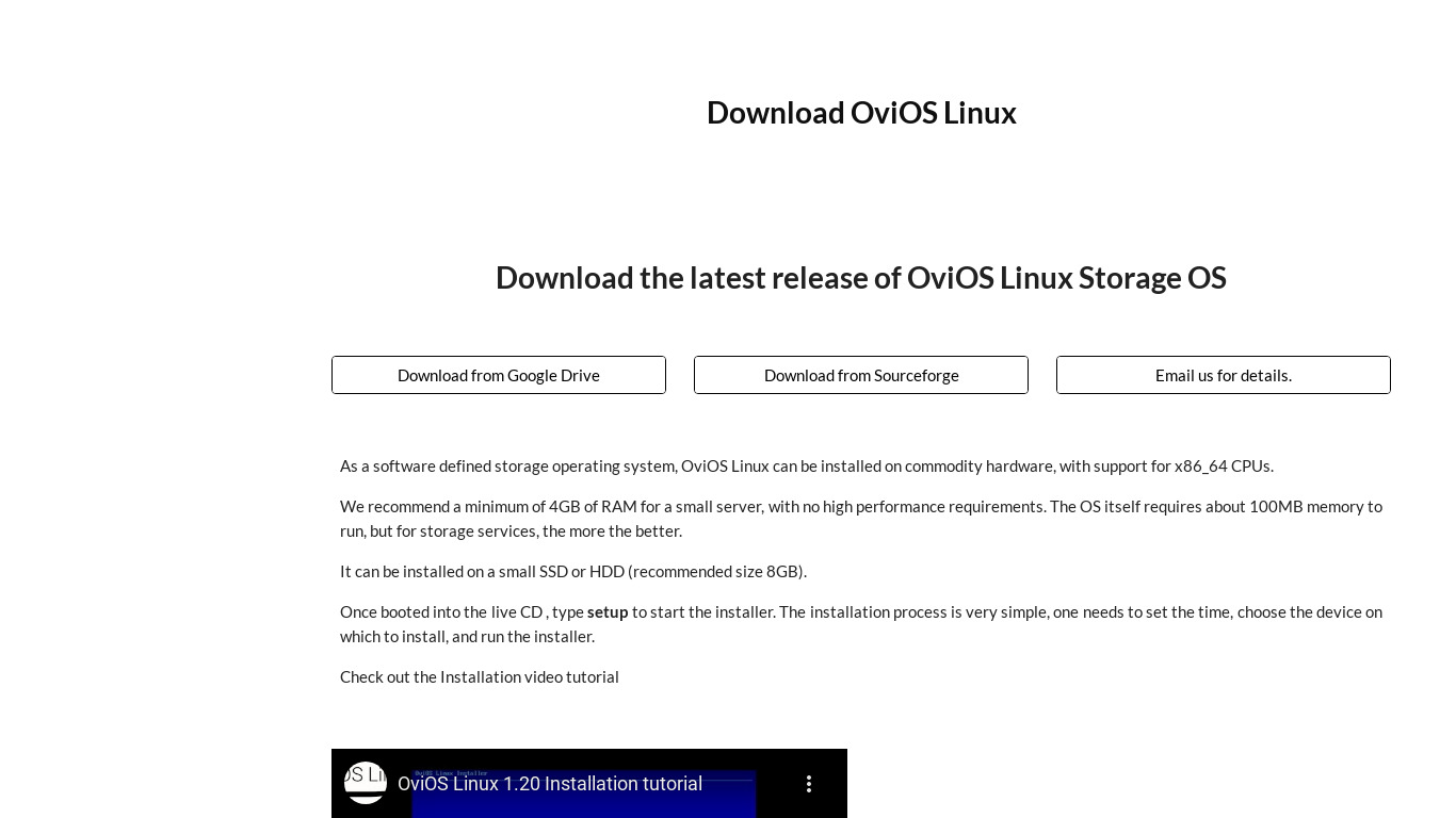 OviOS Linux Landing page