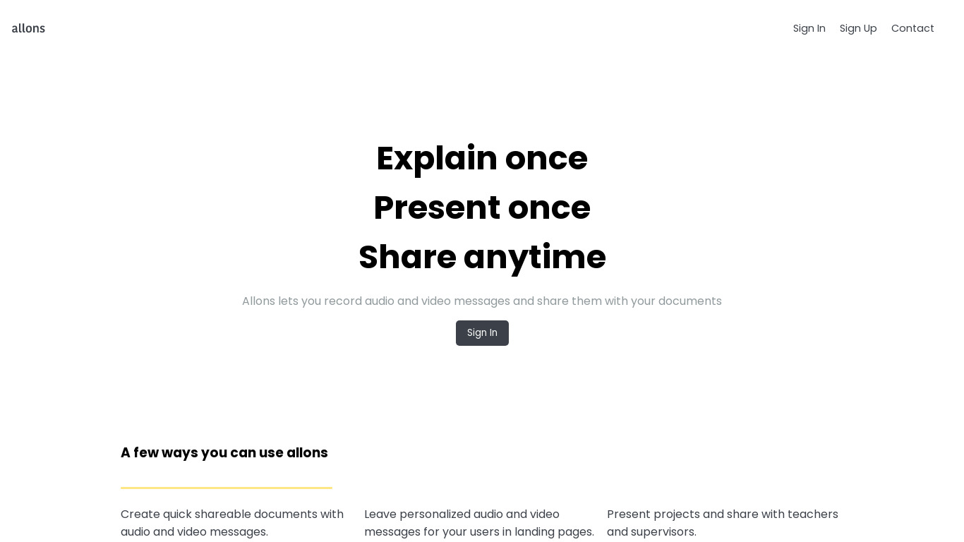Allons Landing page