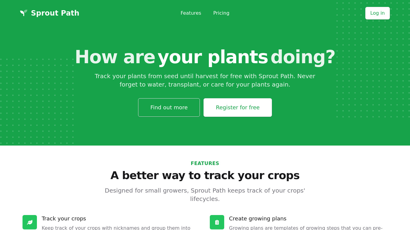 Sprout Path Landing page