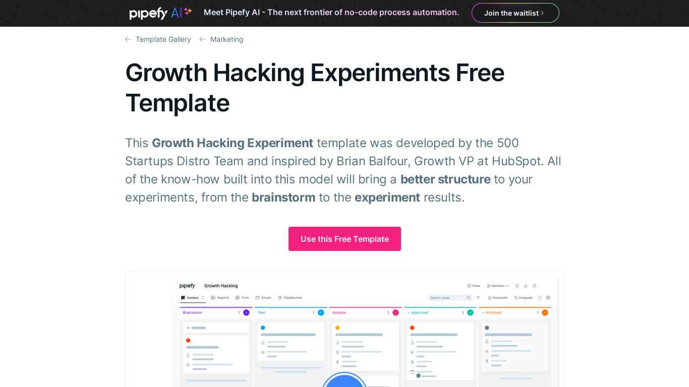 Growth Hacking Experiments Template Landing page