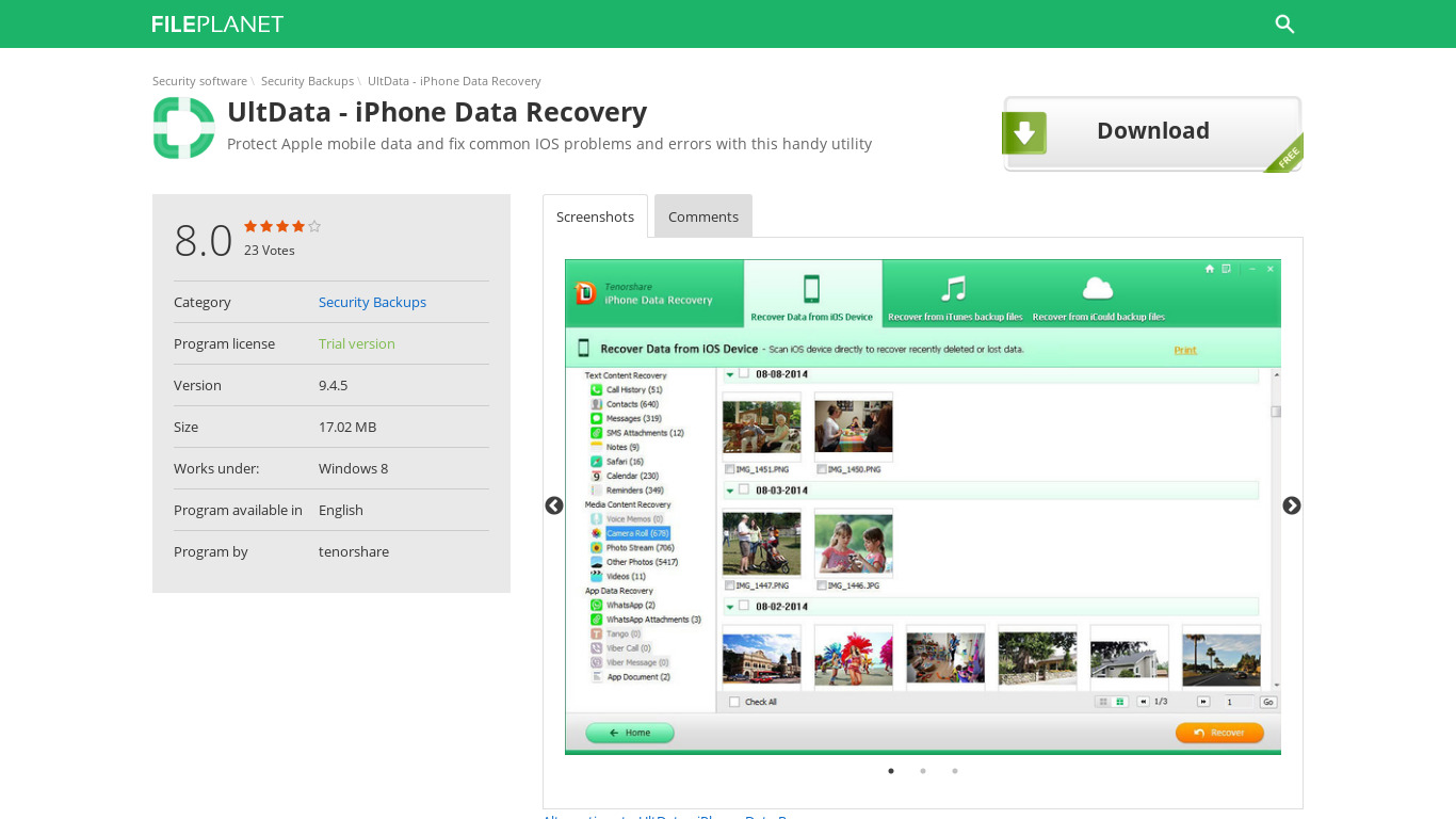 Ultdata iPhone Data Recovery Landing page