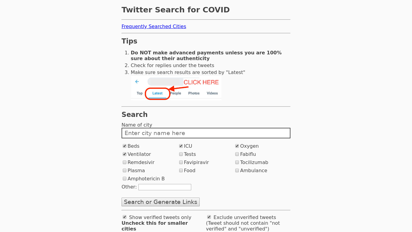Twitter Covid Resources Landing page
