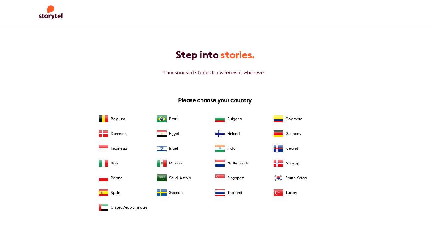 Storytel - Audiobooks & Ebooks Landing page