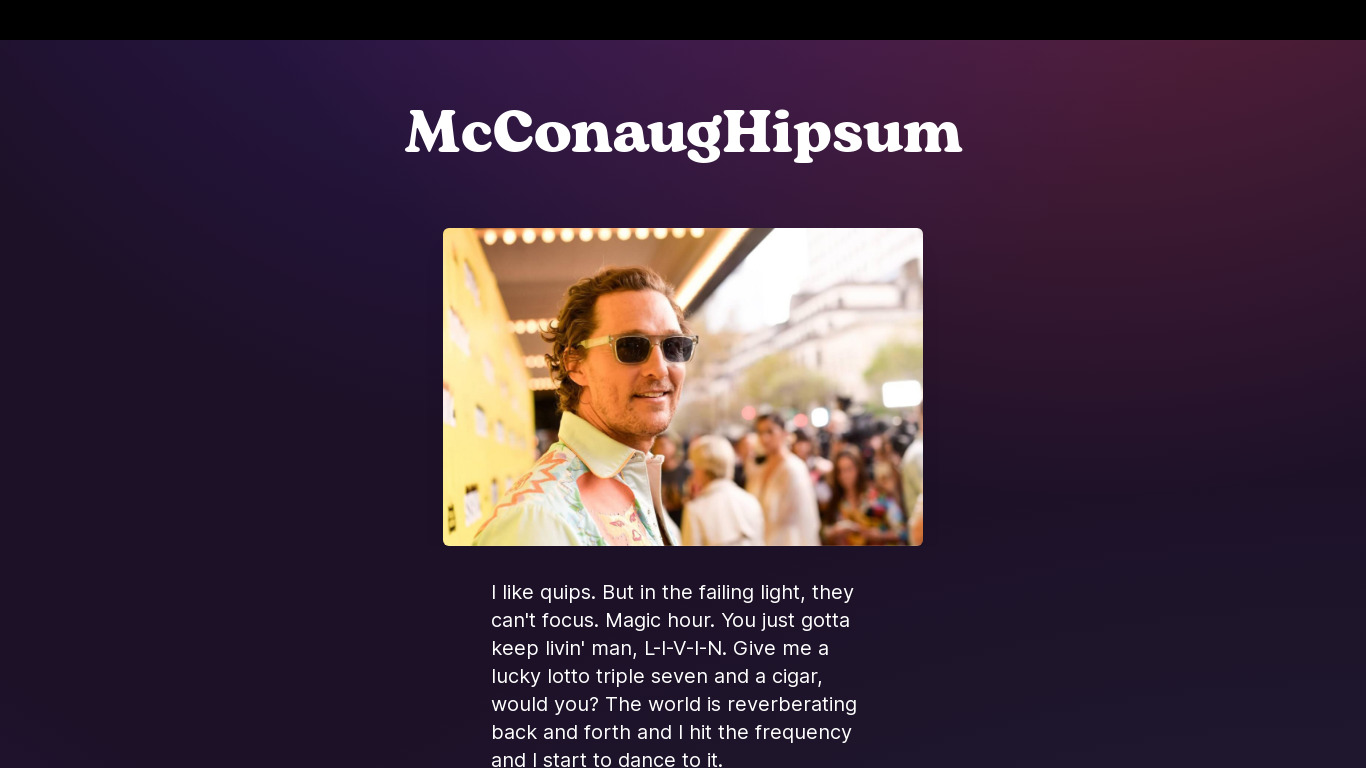 McConaugHipsum Landing page