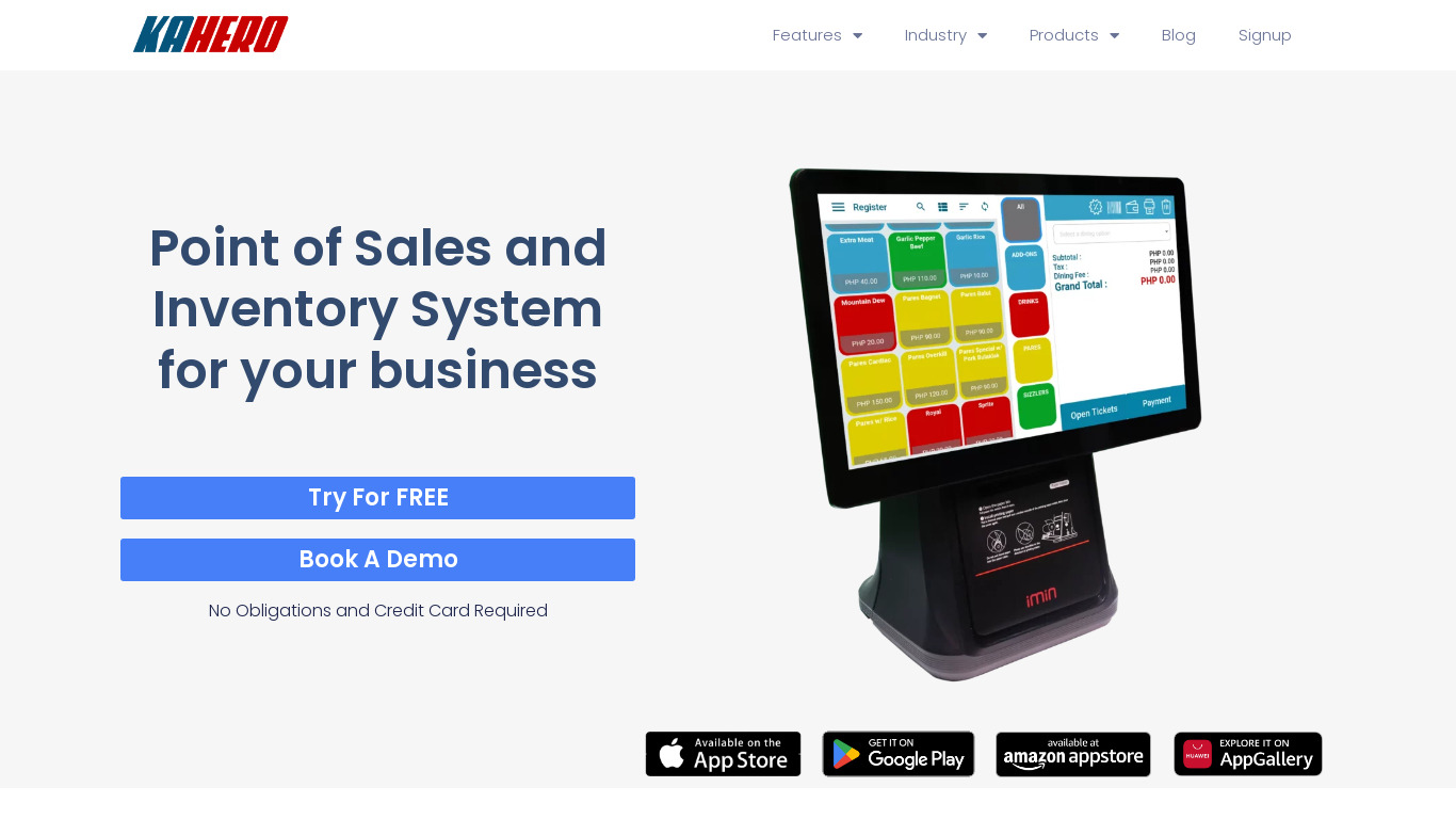 KaHero POS Landing page