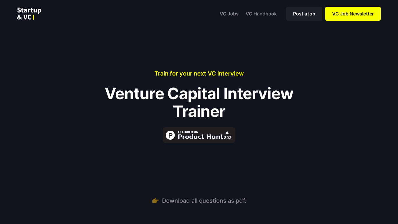 Venture Capital Interview Trainer Landing page