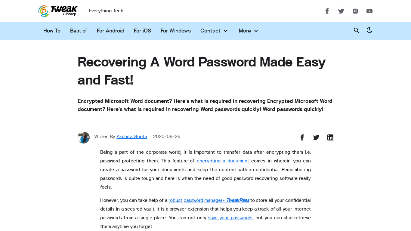 Any Word Password Recovery Landing page