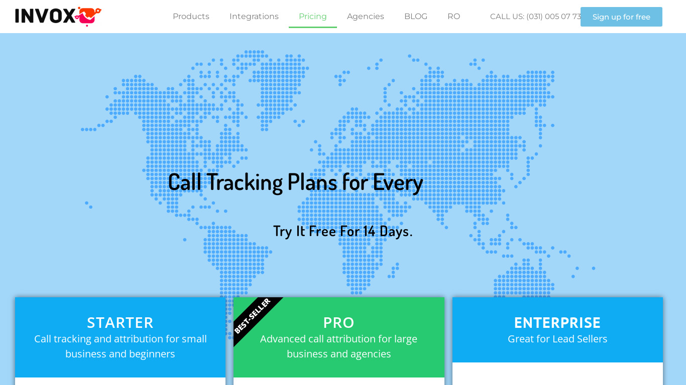 INVOX Call Tracking Landing page