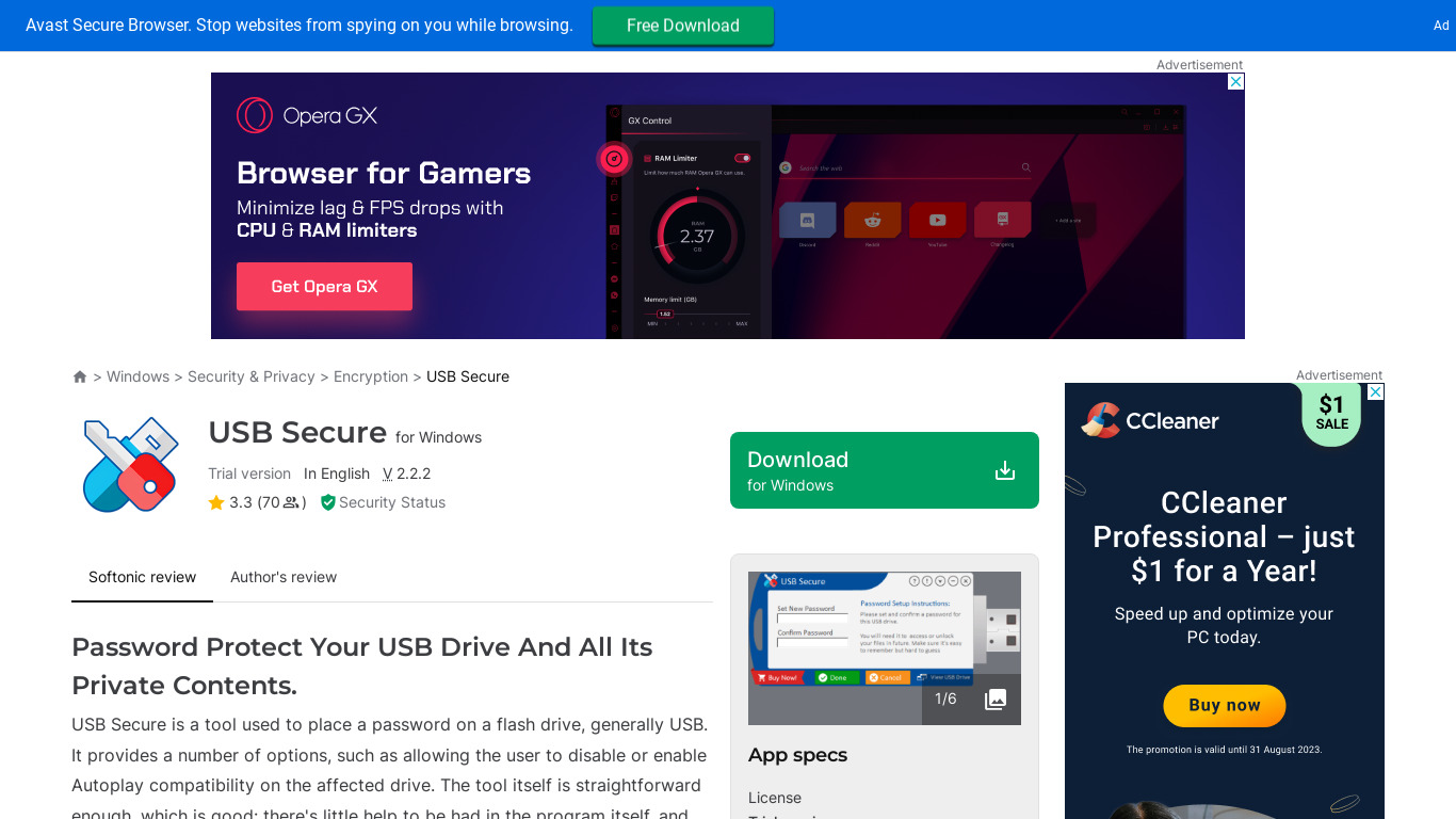 USB Secure Landing page