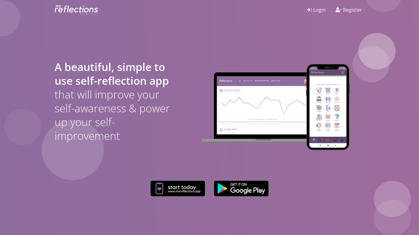 My Reflections Landing page