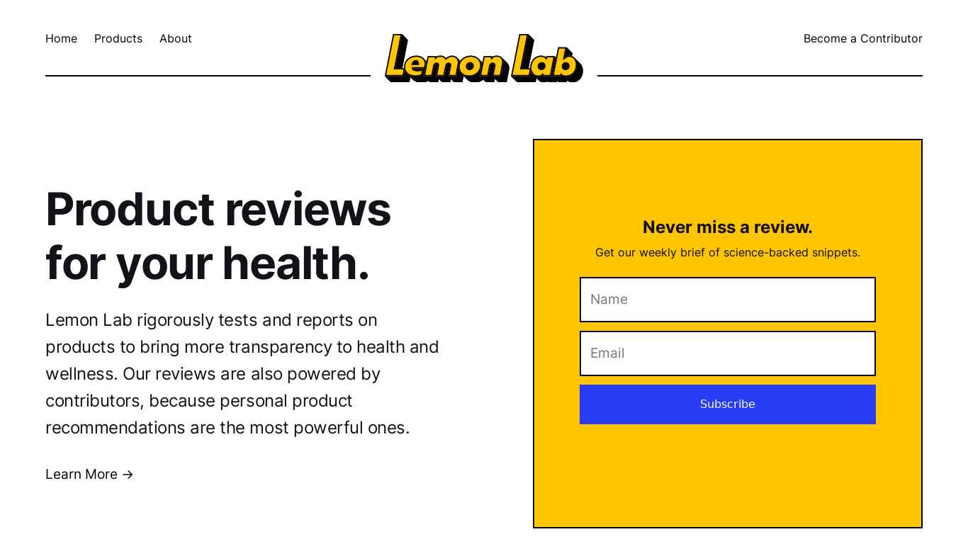 Lemon Lab Landing page