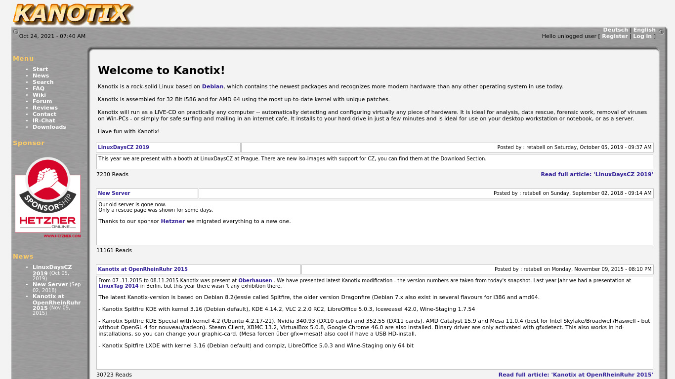 Kanotix Landing page