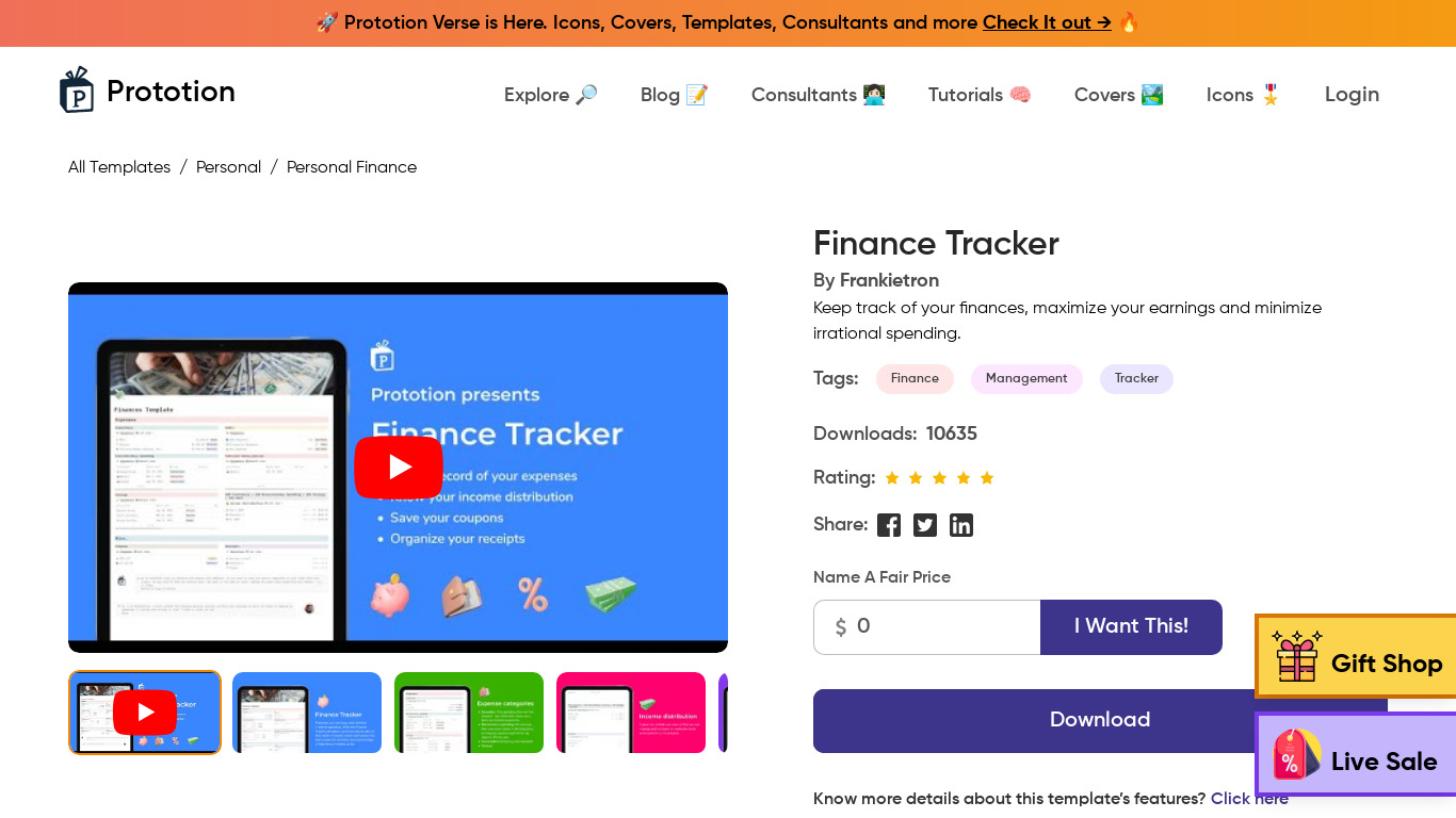 Notion Finance Tracker Landing page