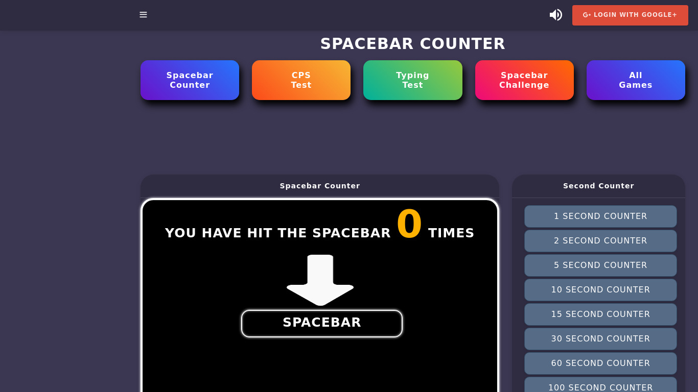 SpacebarCounter.org Landing page