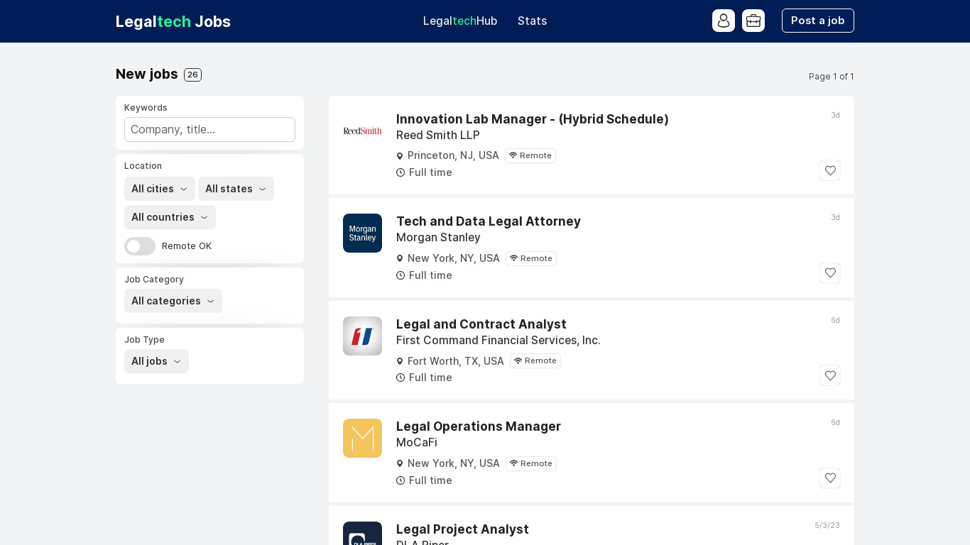 Legal Tech Jobs Landing page