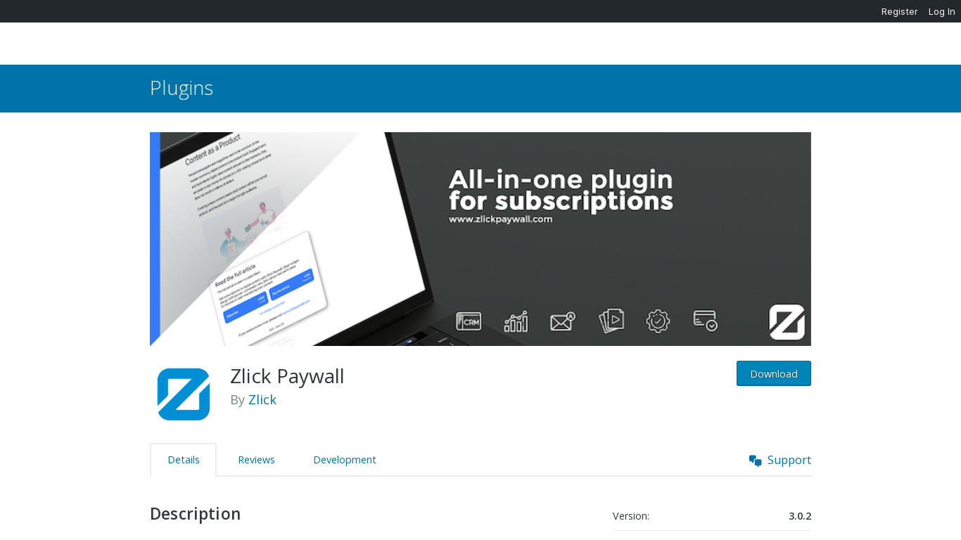 Zlick Paywall for Blogs Landing page