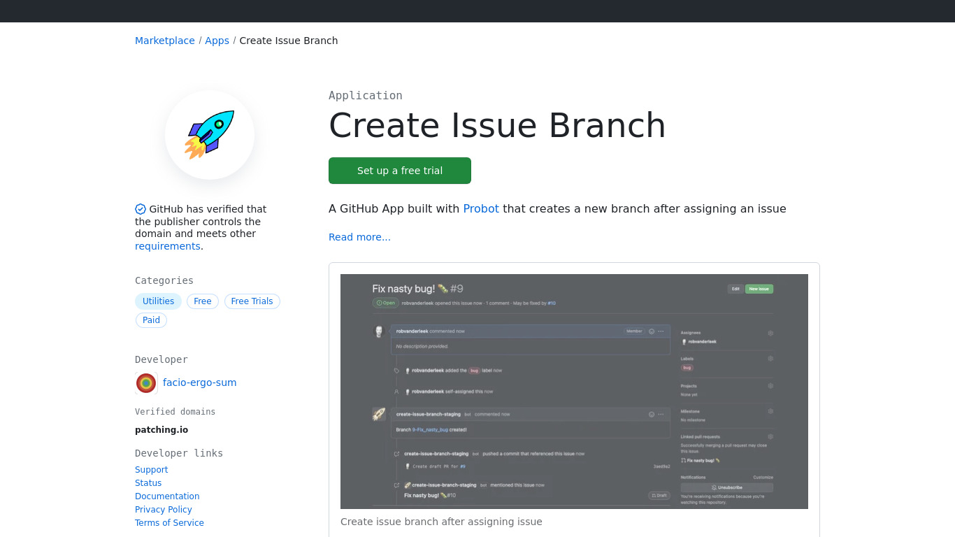 Create Issue Branch Landing page