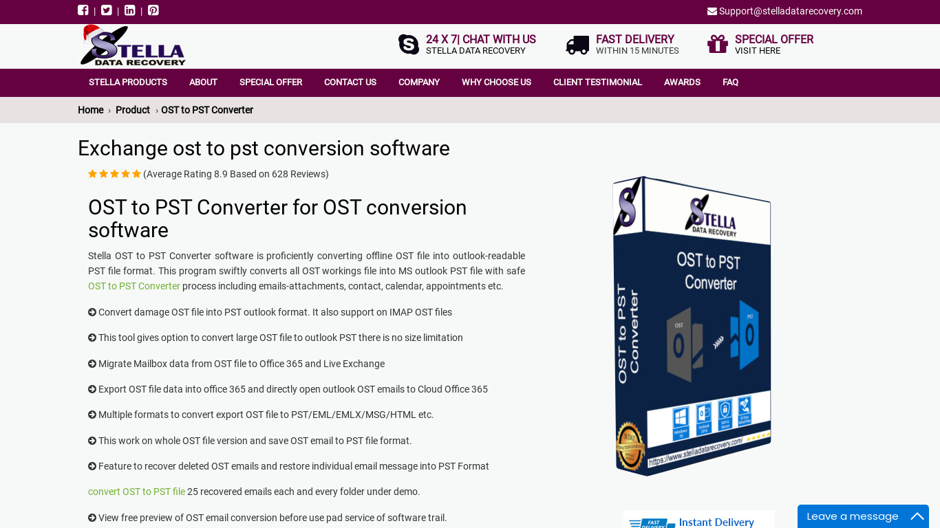Stella OST to PST Converter Landing page