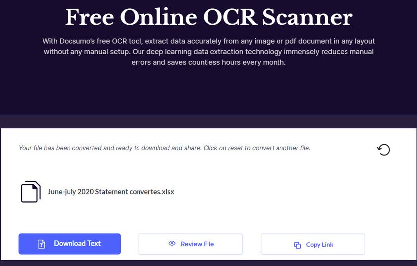 Free Online OCR [Docsumo] Landing Page