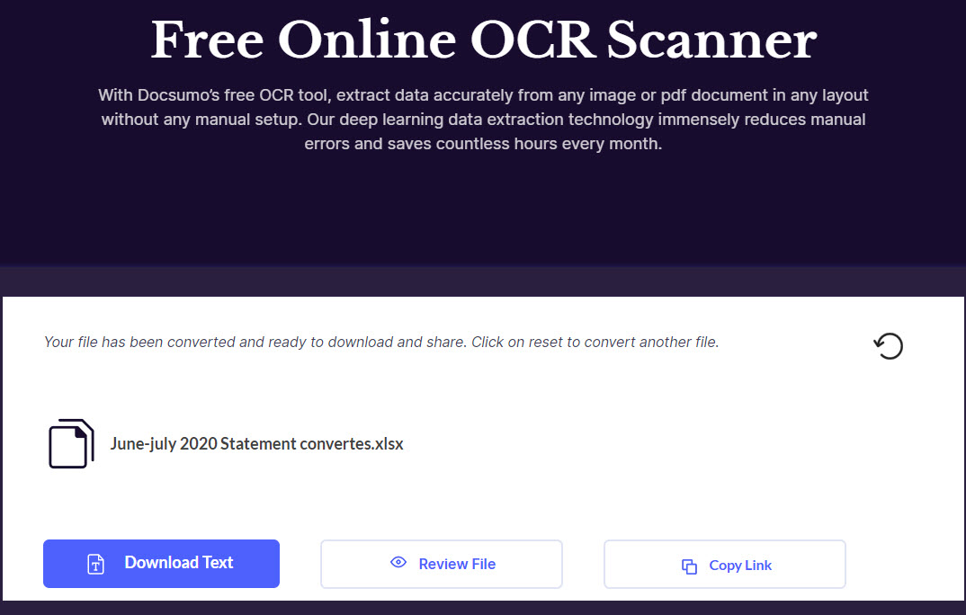Free Online OCR [Docsumo] Landing page