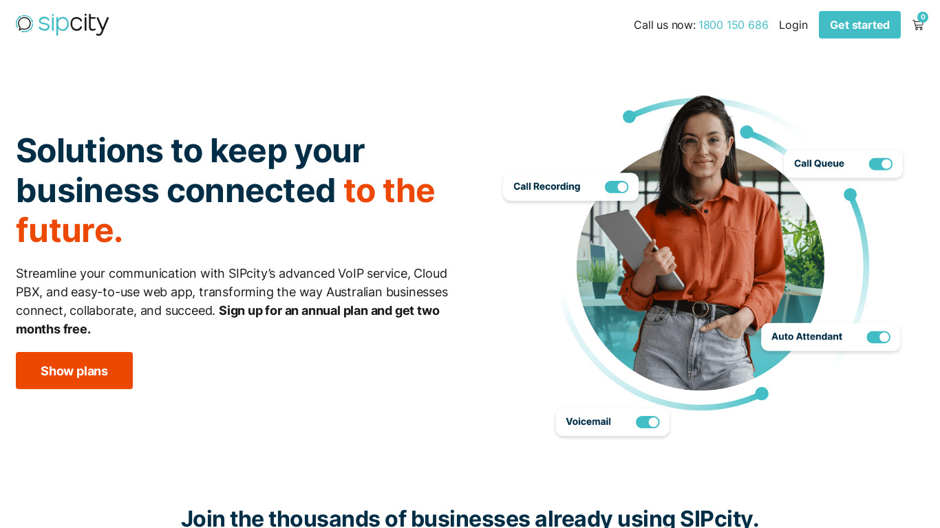 SIPcity Landing page