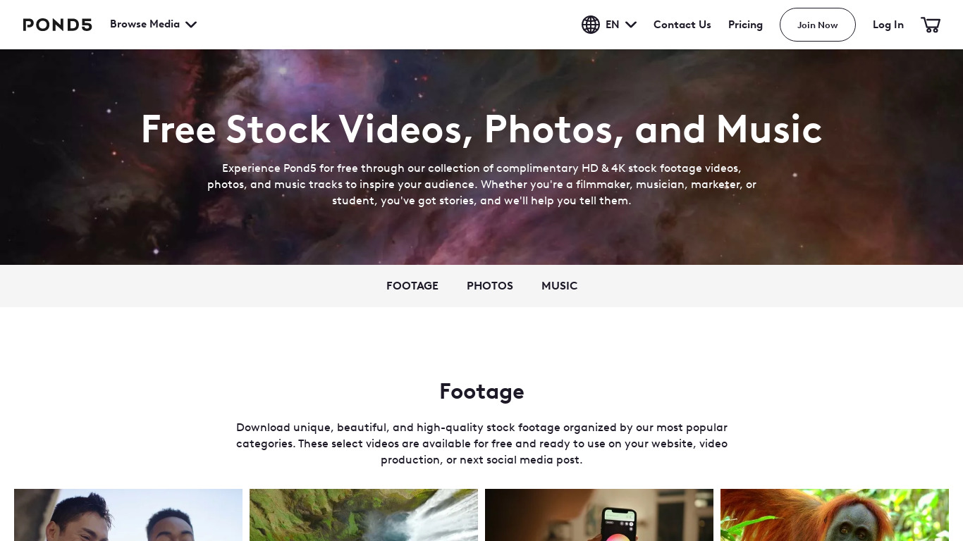 Pond5 Free Collection Landing page