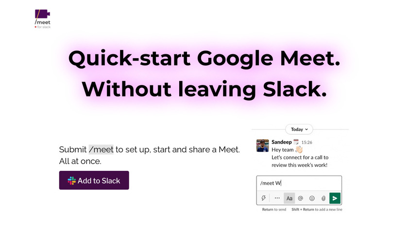 Meet for Slack Landing Page
