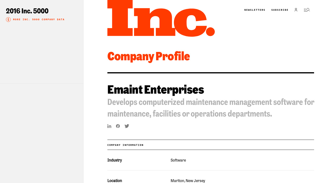 eMaint Enterprises Landing page