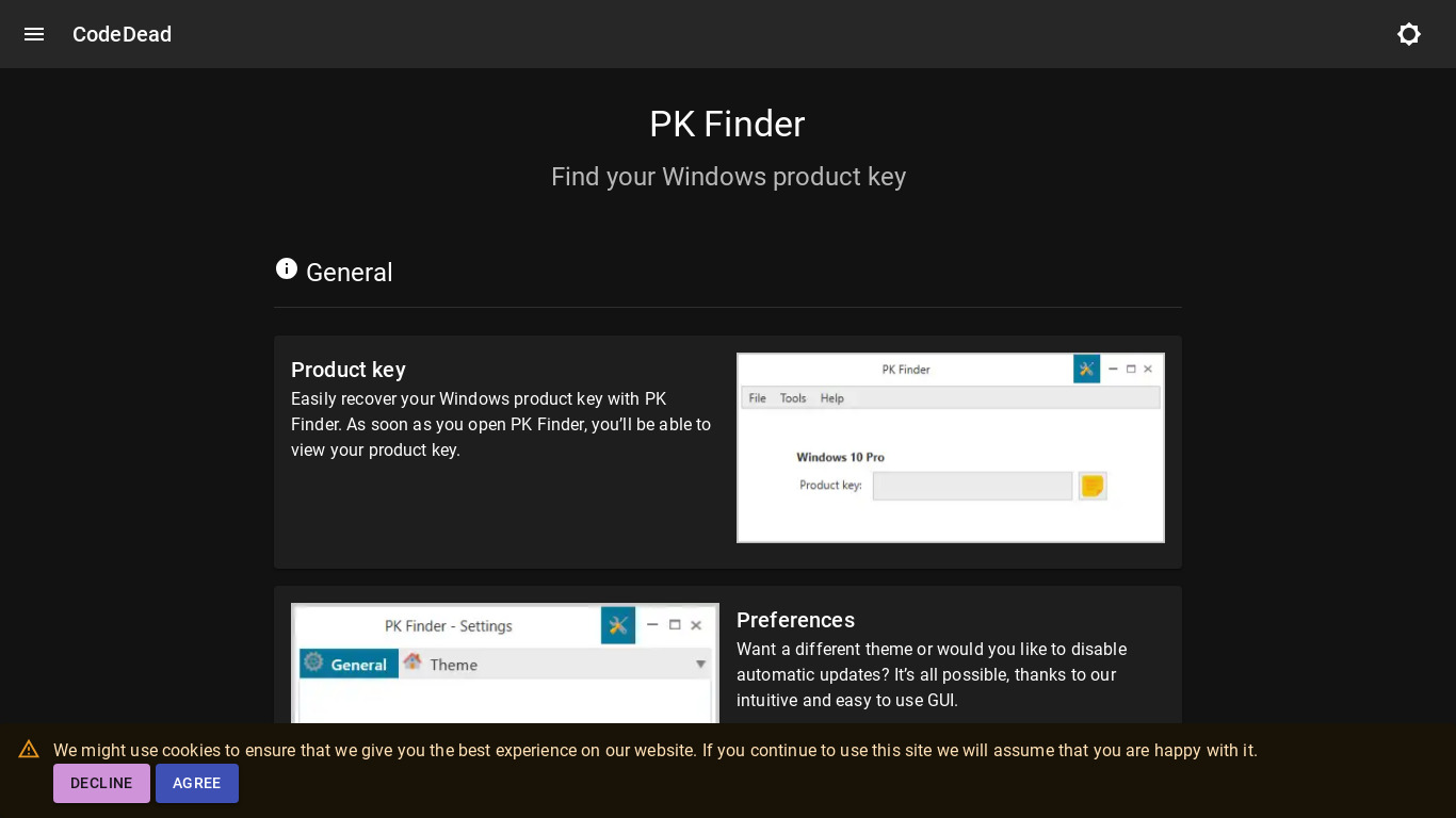 PK Finder Landing page