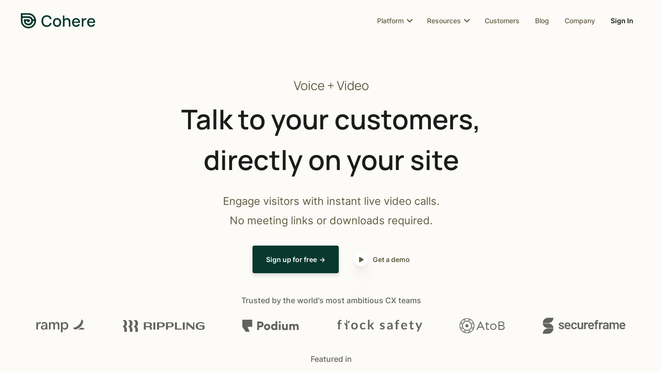 Cohere Voice Landing page