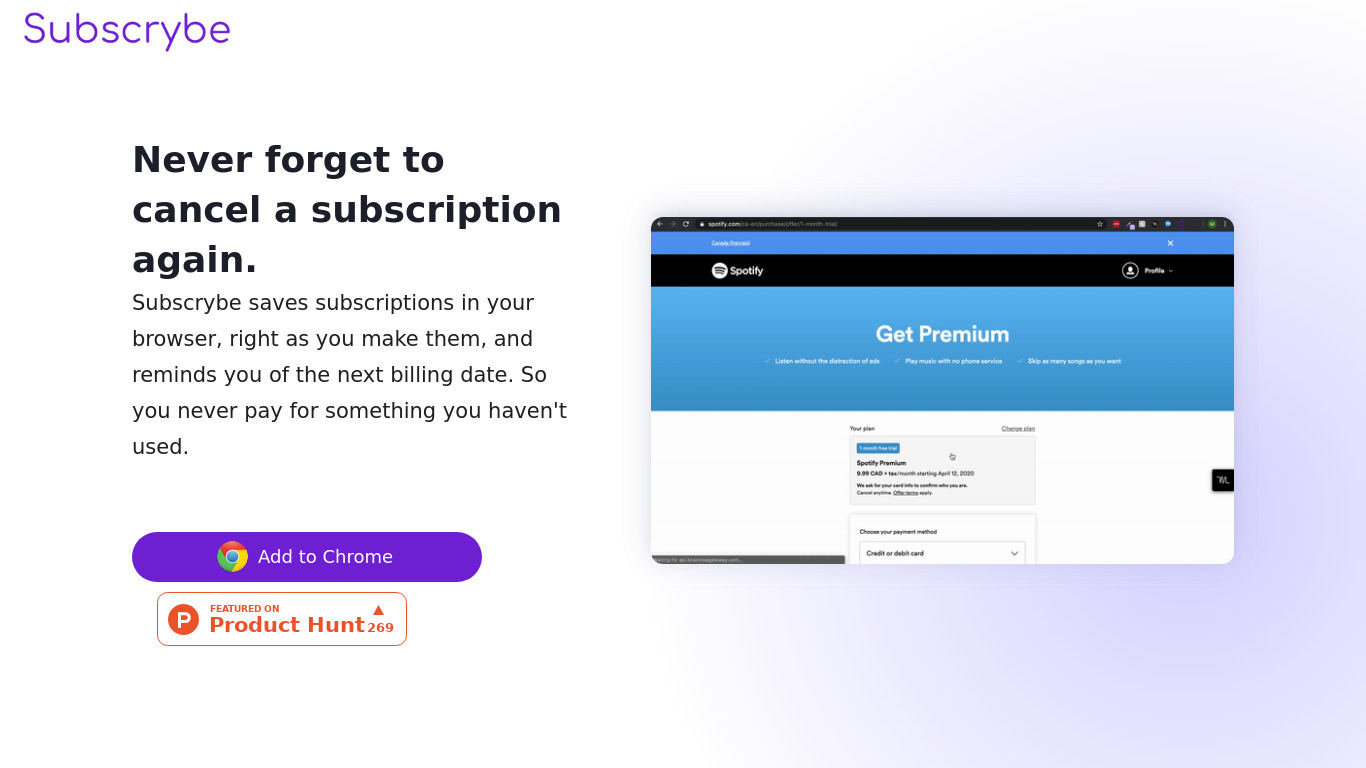 Subscrybe.app Landing page