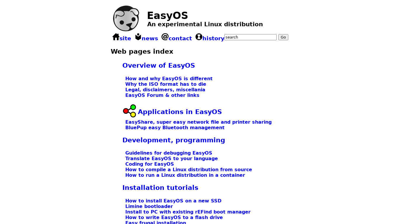 EasyOS Landing page