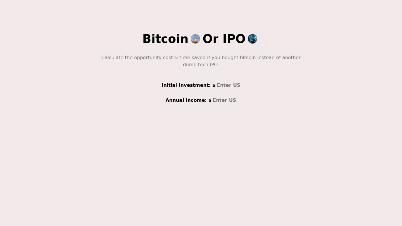 Bitcoin or IPO Landing page