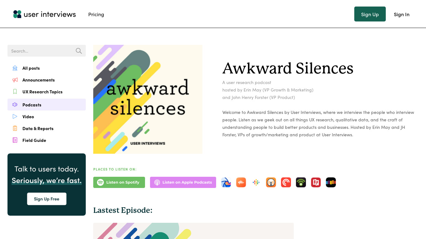 Awkward Silences Podcast Landing page