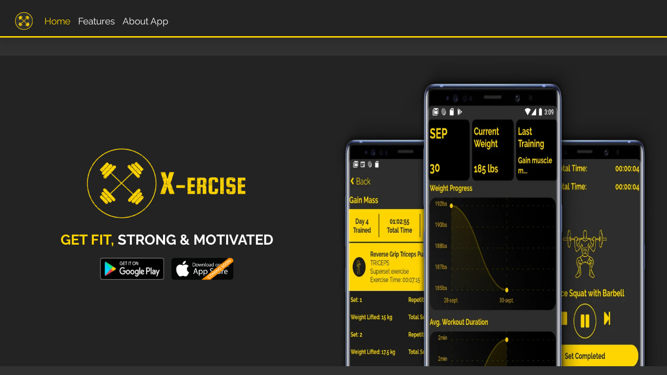 X-ercise App Landing page