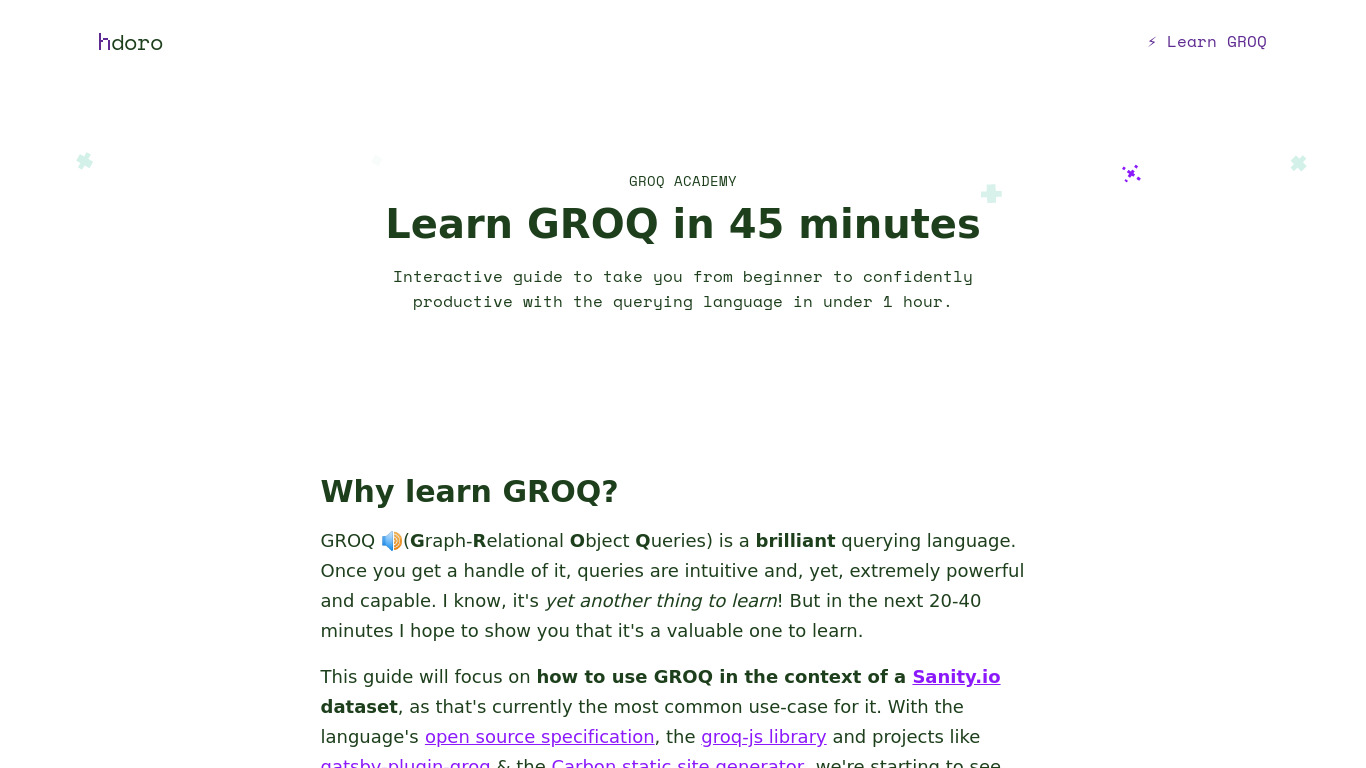 Learn GROQ Landing page