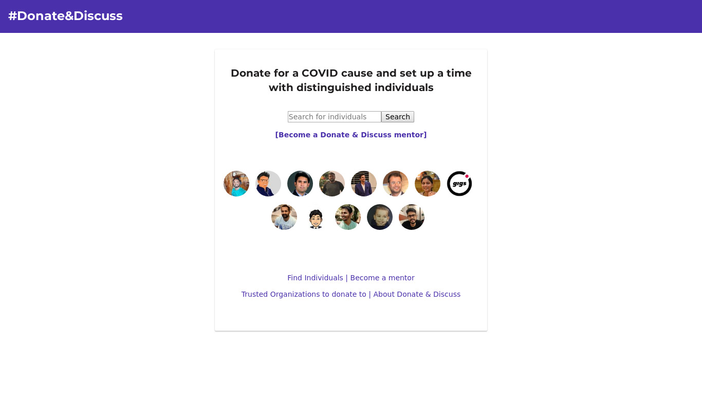Donate and Discuss Landing page