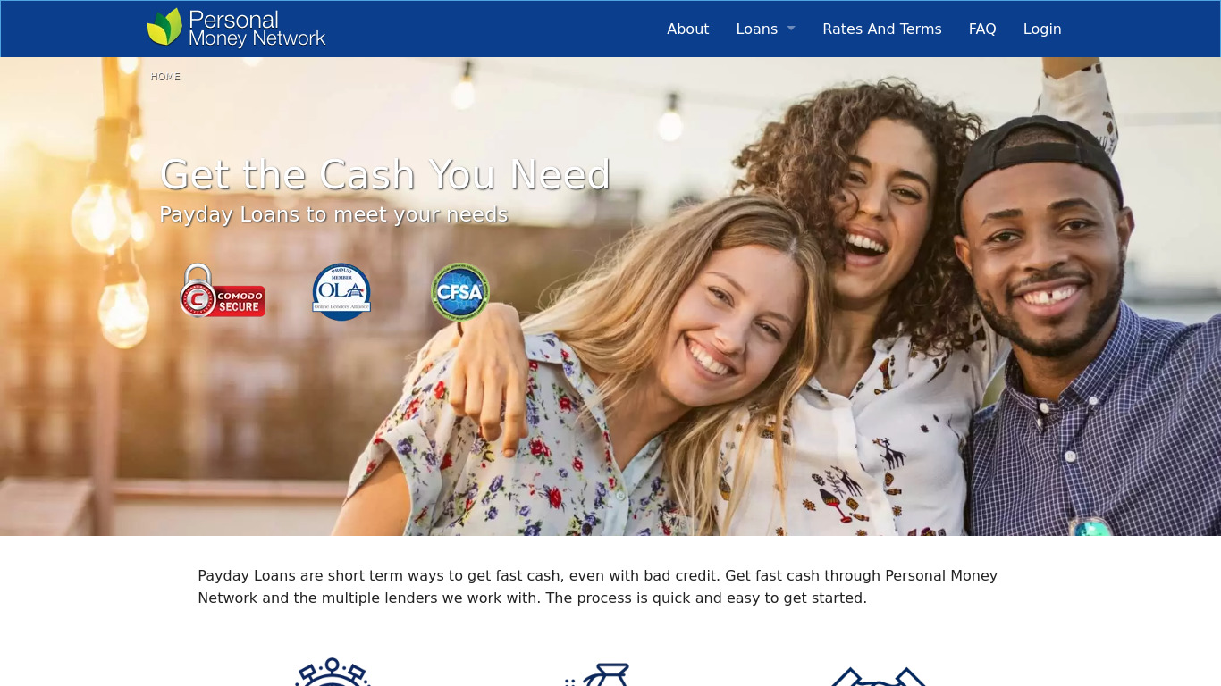 Personal Money Store Landing page